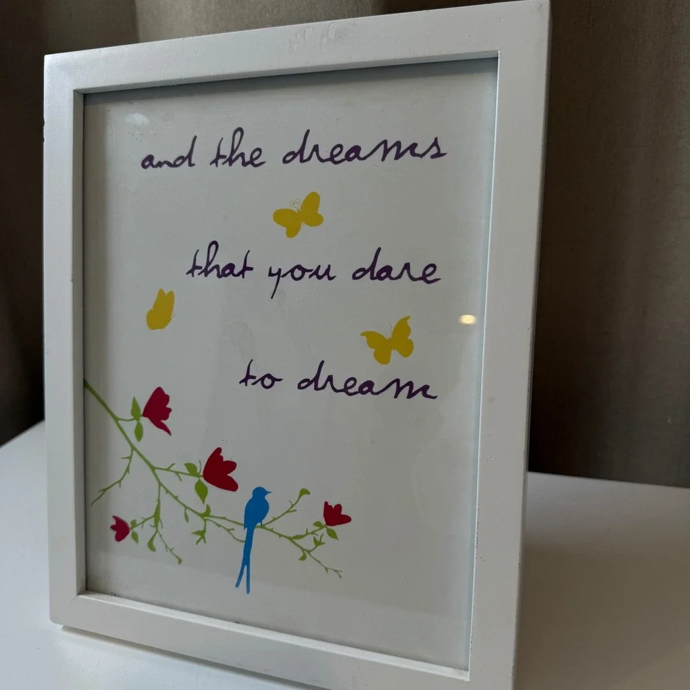 White Framed Inspirational Quote Art Print Butterflies Bird Flowers Wall‎ Decor